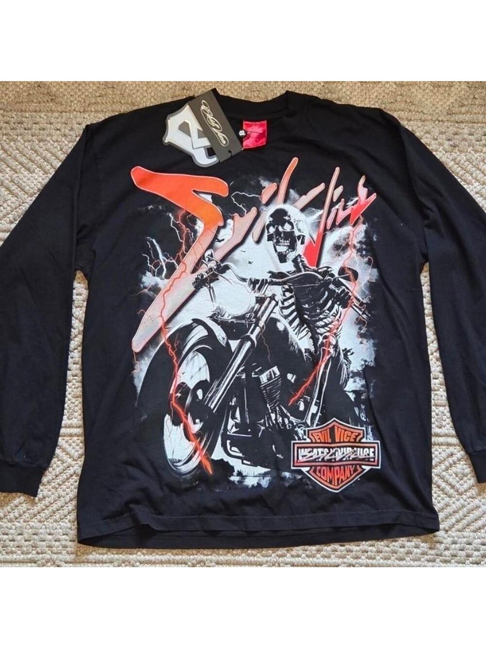 Evil Vice Skeleton Biker Long Sleeve Shirt LARGE NWT